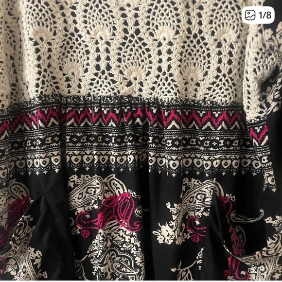 Ulla Popken (Plus 24/26) Black & Cream Crocheted Top w/Pockets & Pink Accents - Picture 5 of 9